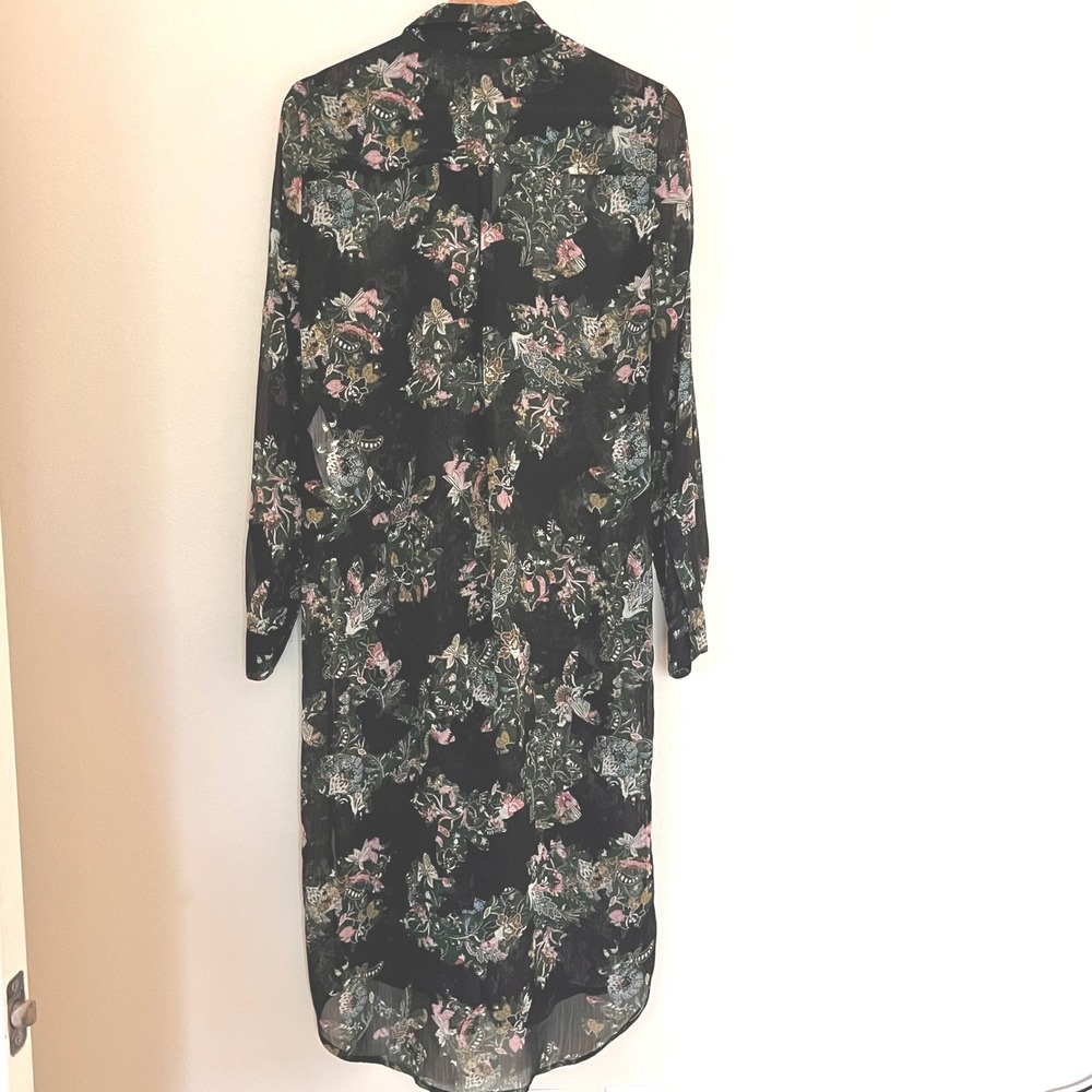 Zara Woman Sheer Floral Midi Shirt Dress Black Green Long Sleeve Lagenlook Small - Picture 2 of 12